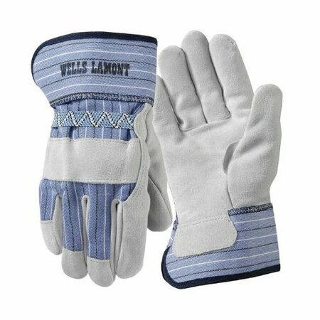 WELLS LAMONT IND L PROD Mule Leather Palm Gloves, Safety Cuff, White, SZ L, 12PK 224L
